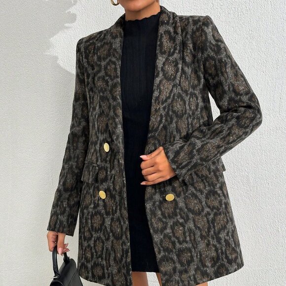 Elegant Women's Leopard Printed double breasted  Blazer Jacket - Picture 1 of 8